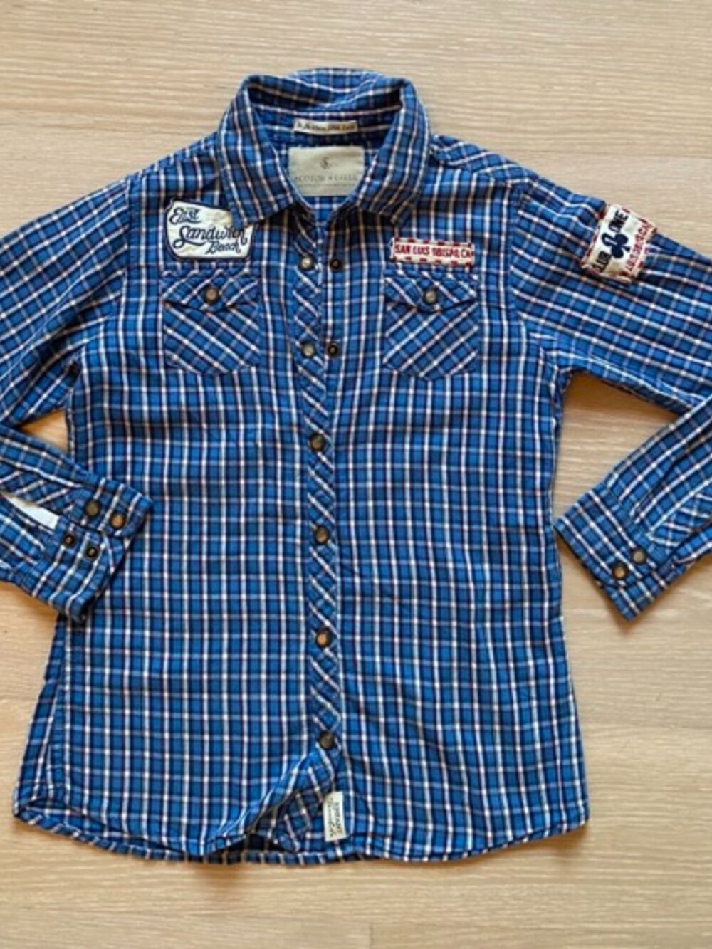 Scotch R'Belle, 10 years old, blue plaid shirt with pearl snap closures